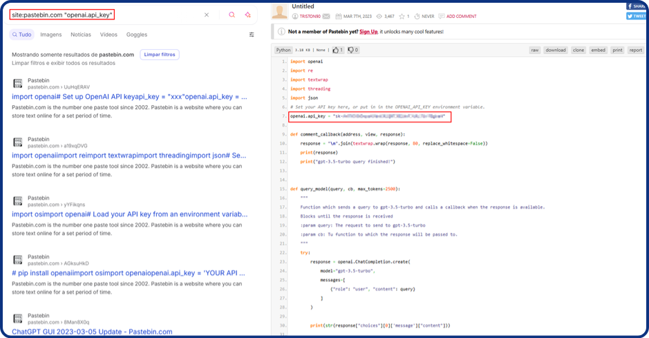 Técnicas para Identificar a Exposição de Segredos em Pentests - Exemplo de segredo encontrado em paste público