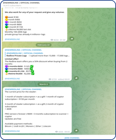 Grupo Newredline comercializando Stealer no Telegram
